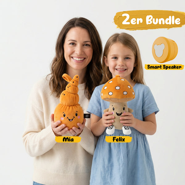 Lenabo Starter Kit 2er Bundle mit Lenabie Mia (Muschel) und Lenabie Felix (Pilz) sowie Lenabo Smart Speaker – smartes, modulares Audiosystem für Kinder von 0 bis 7+ Jahren, ideal für Geschichten, Musik und spielerische Lernförderung, kompatibel mit allen Lenabies, per App steuerbar und flexibel erweiterbar.