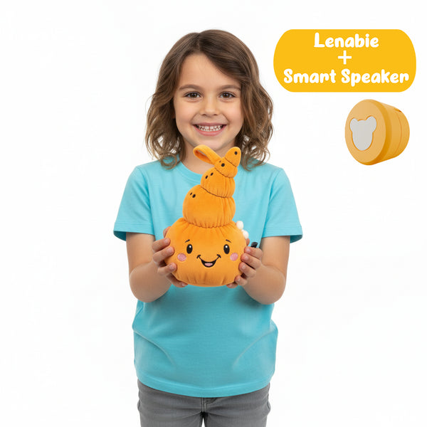 Lenabo Starter Kit mit Lenabie Mia (Muschel) und Smart Speaker – interaktives Audio-Kuscheltier für Kinder, inklusive tragbarem Smart Speaker für Hörspiele, Gute-Nacht-Geschichten und Musik, steuerbar über die Lenabo App