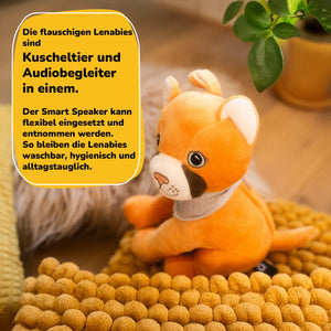 Lenabie Tali (Puma) Audio-Kuscheltier als Kuscheltier und Audiobegleiter in einem – flauschiges, waschbares Kinderkuscheltier mit entnehmbarem Smart Speaker Modul, flexibel einsetzbar für Hörspiele, Musik und Gute-Nacht-Geschichten, hygienisch und alltagstauglich für Babys und Kinder